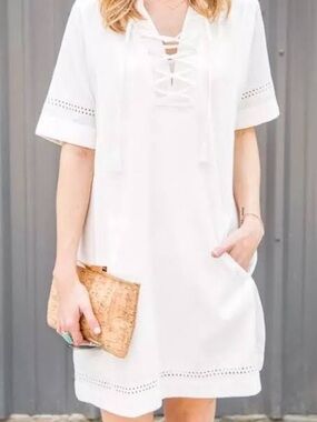 Madewell X Daryl K Lace Up Dress Beverly White Cotton Shift XS Oversized $158